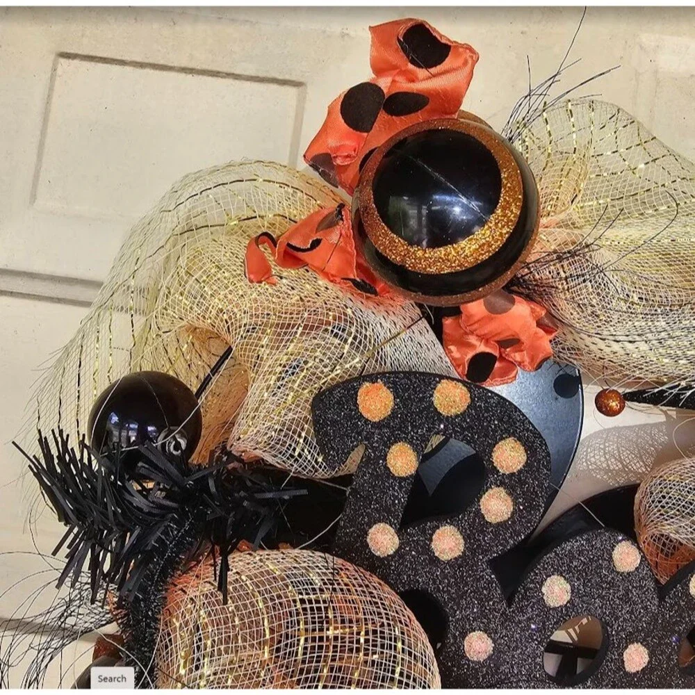 Artificial Halloween Witch Legs & Pumpkin Wreath Door Decor Black Orange Purple